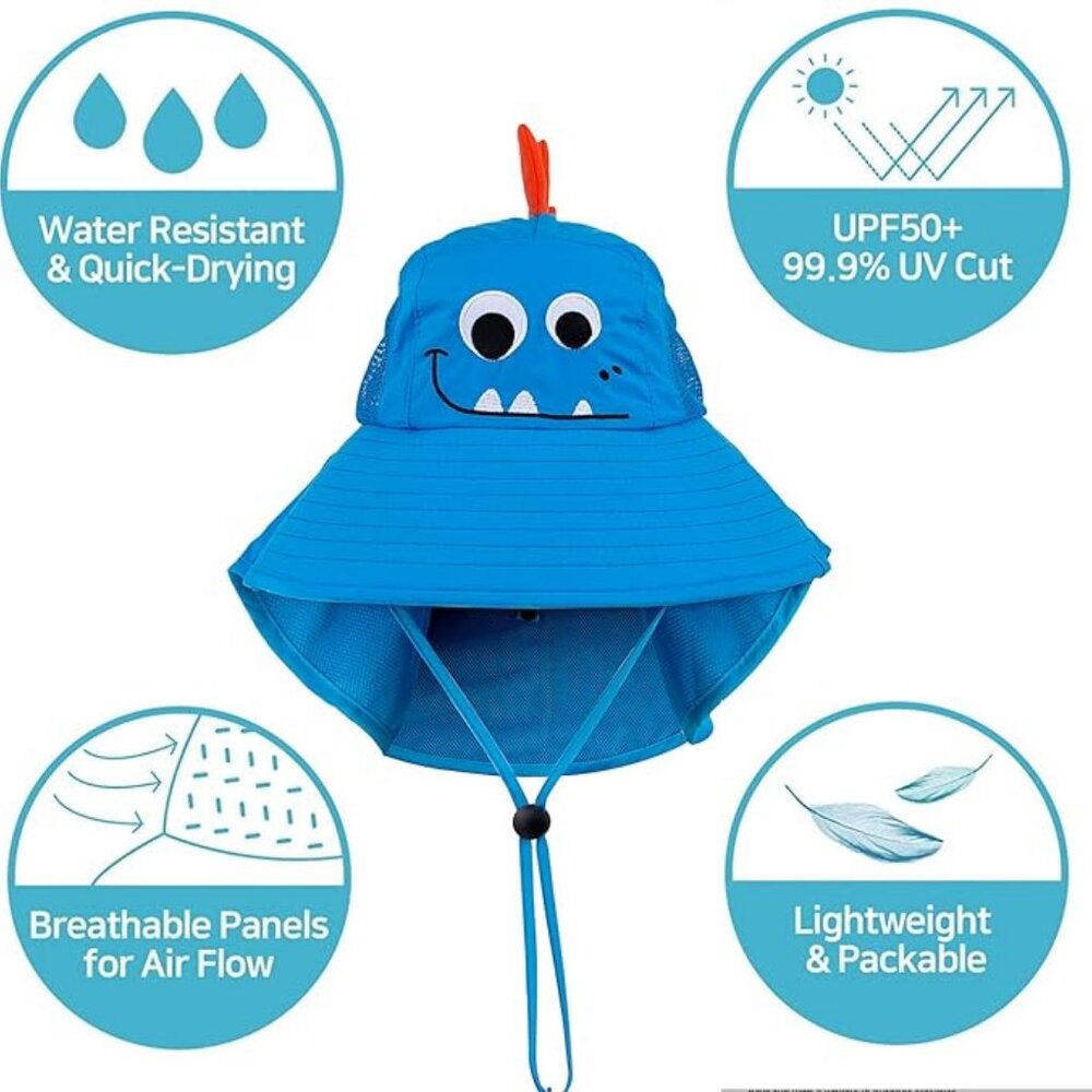 Kids Sun Hat UPF 50+ Boy Girl Protection Hat Wide Brim Beach Hats Mesh Adjustabl - Picture 2 of 9